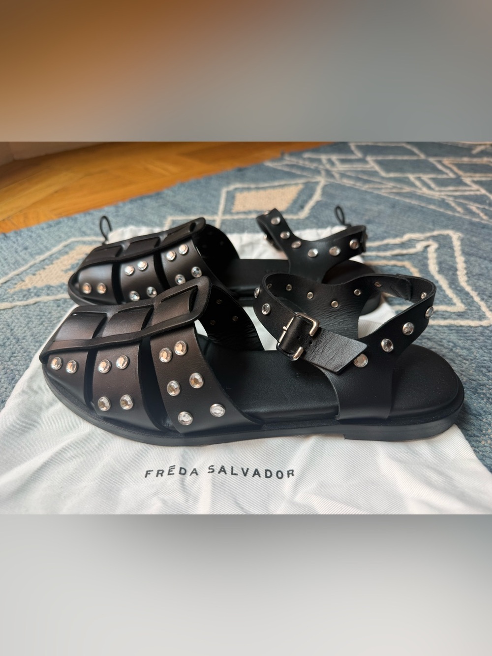 Freda Salvador Sera Fisherman Sandals w Crystals - Picture 3 of 8